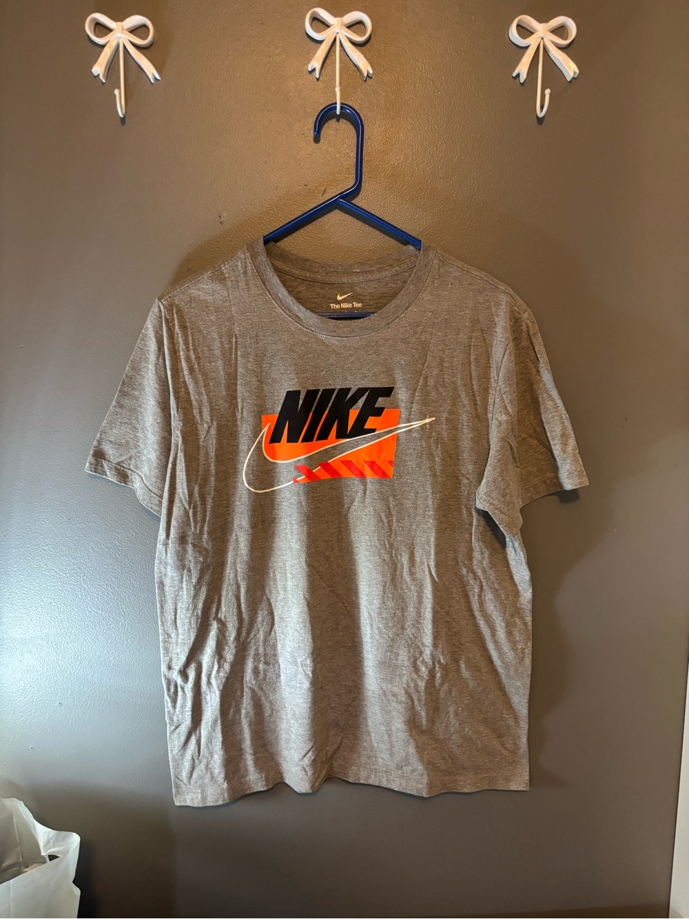 Nike Gray Short Sleeve Tee with Black and Orange Logo